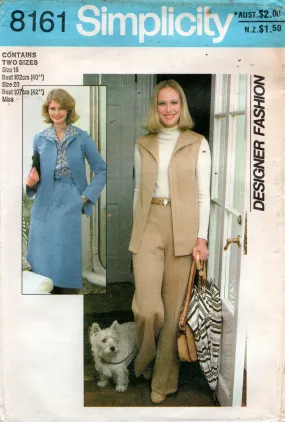 Simplicity 8161 Womens DESIGNER Plus Size Wide Collar Shirt-Jacket Vest Skirt & Pants 1970s Vintage Sewing Pattern Size 18 & 20 UNCUT Factory Folded