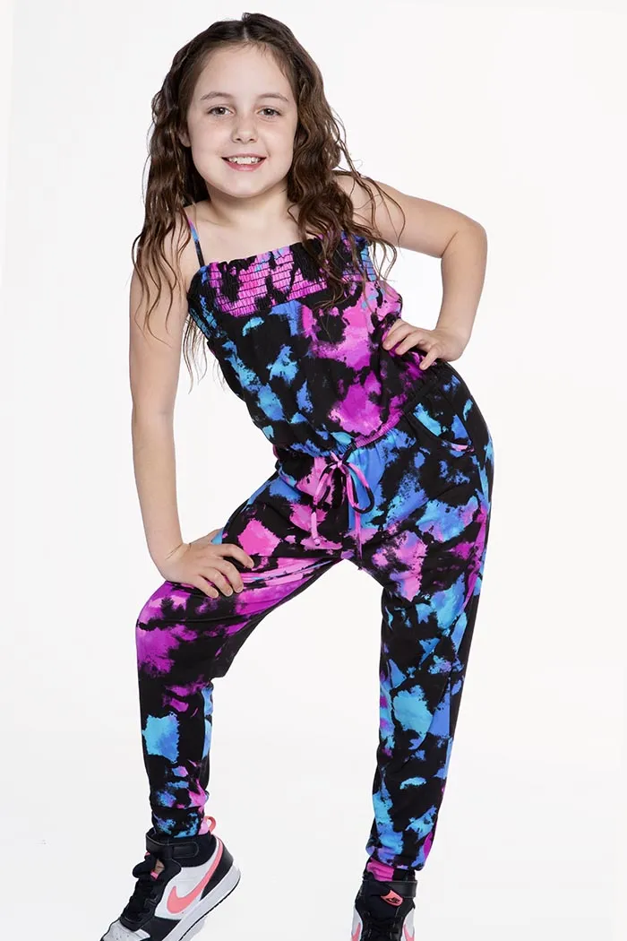 Simply Soft Strappy Smocked Long Jumpsuit - Purple Blue Watercolor