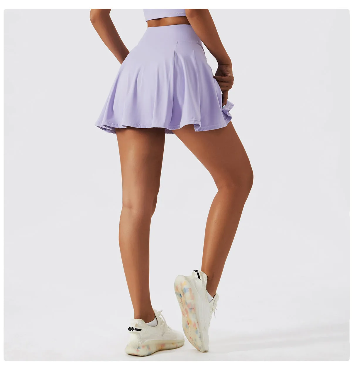 Spring Nude Feel Tennis Skirt Fitness Badminton Faux Two Piece Sports Culottes Pocket Running Casual Mini Skirt