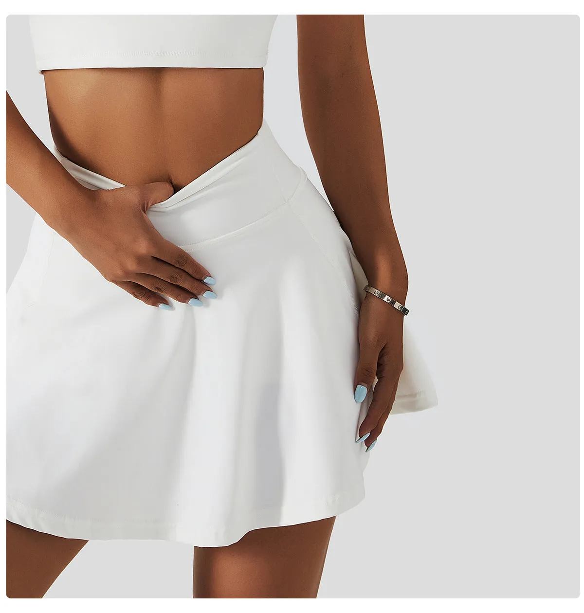 Spring Nude Feel Tennis Skirt Fitness Badminton Faux Two Piece Sports Culottes Pocket Running Casual Mini Skirt