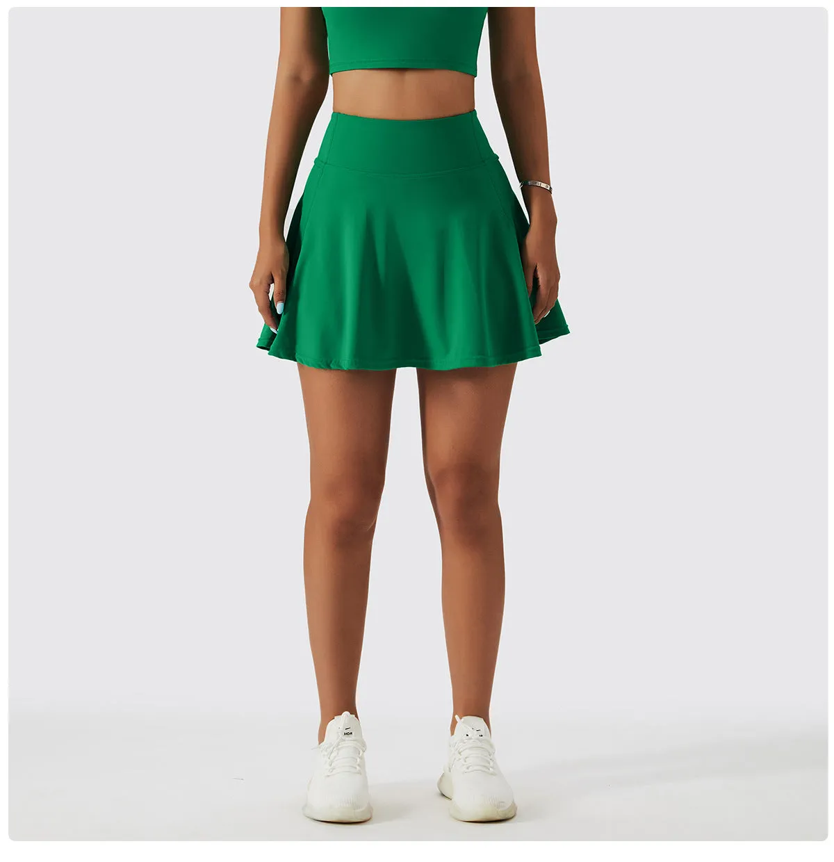 Spring Nude Feel Tennis Skirt Fitness Badminton Faux Two Piece Sports Culottes Pocket Running Casual Mini Skirt