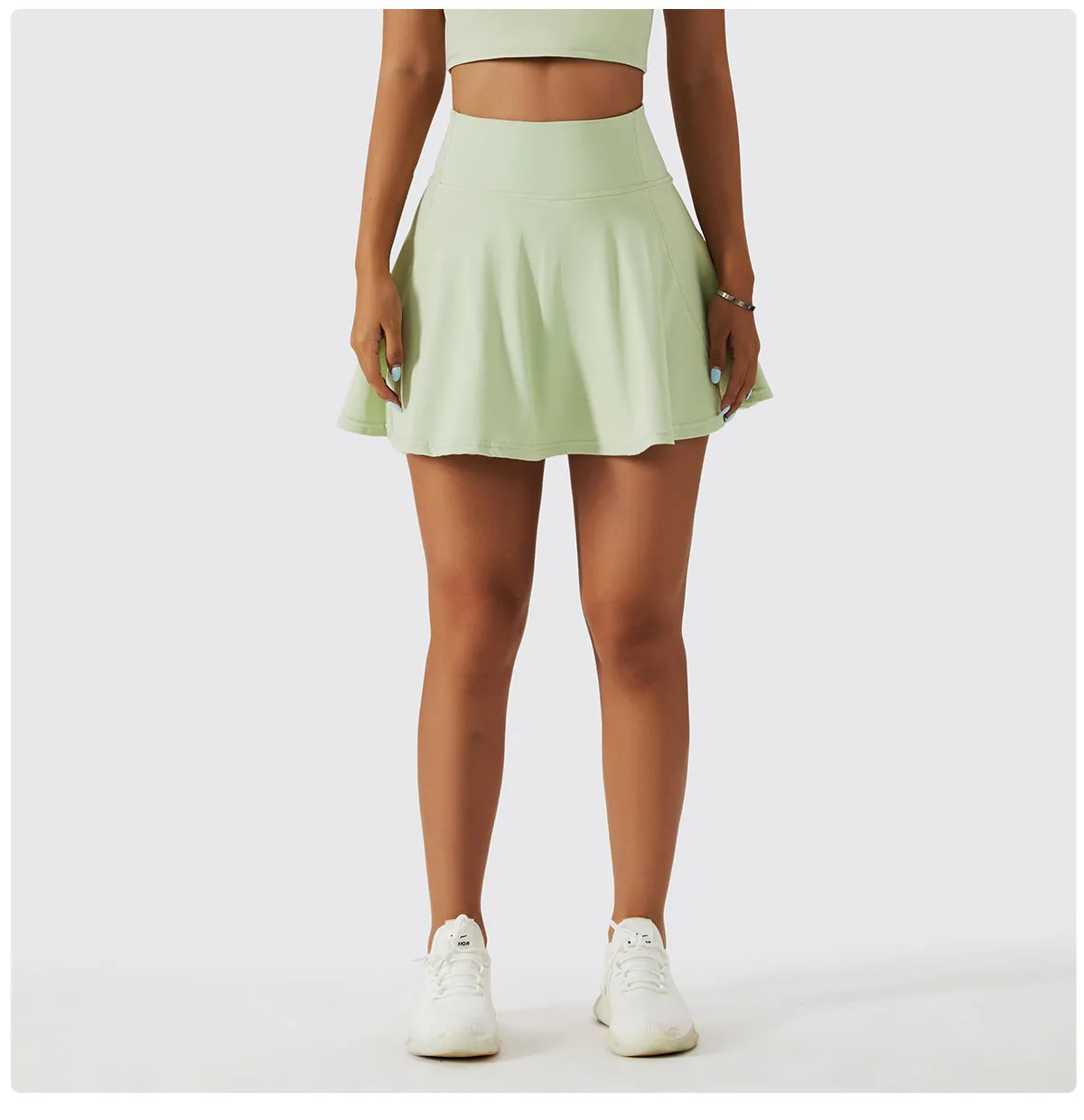 Spring Nude Feel Tennis Skirt Fitness Badminton Faux Two Piece Sports Culottes Pocket Running Casual Mini Skirt
