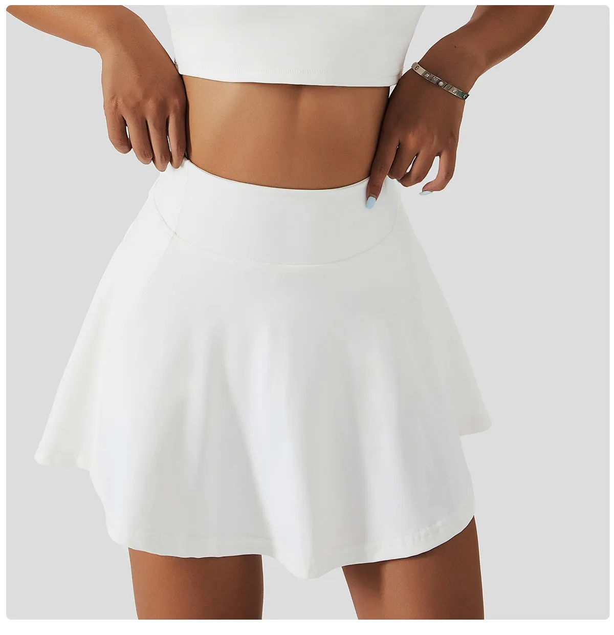 Spring Nude Feel Tennis Skirt Fitness Badminton Faux Two Piece Sports Culottes Pocket Running Casual Mini Skirt