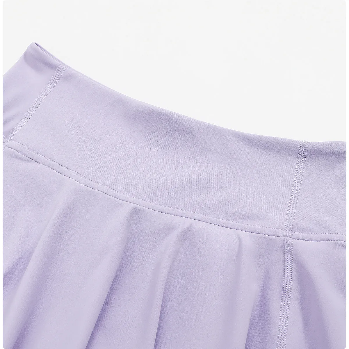 Spring Nude Feel Tennis Skirt Fitness Badminton Faux Two Piece Sports Culottes Pocket Running Casual Mini Skirt