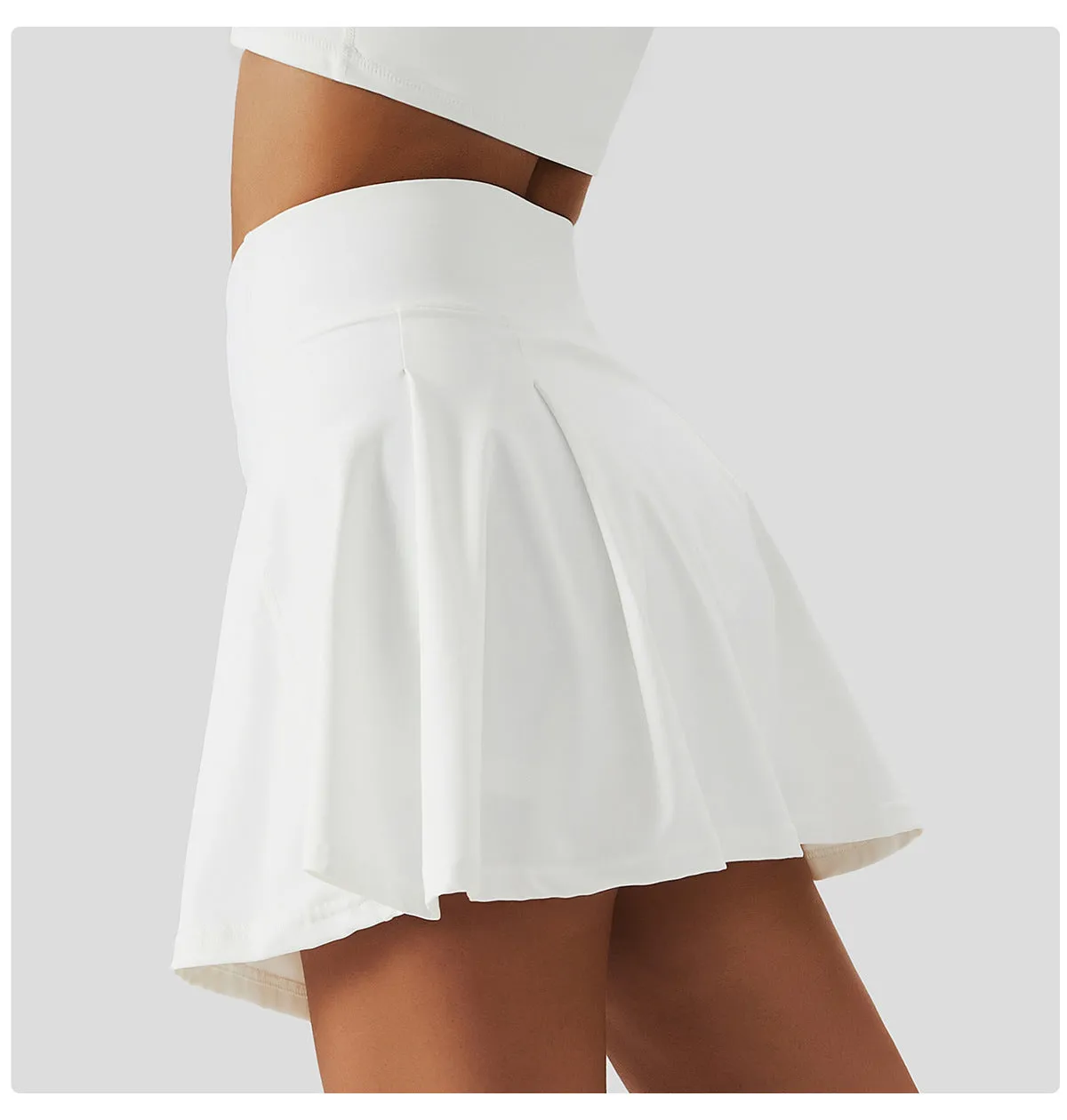 Spring Nude Feel Tennis Skirt Fitness Badminton Faux Two Piece Sports Culottes Pocket Running Casual Mini Skirt