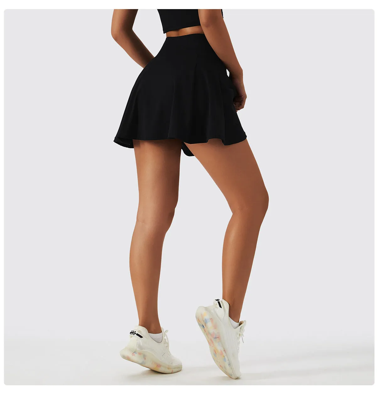 Spring Nude Feel Tennis Skirt Fitness Badminton Faux Two Piece Sports Culottes Pocket Running Casual Mini Skirt