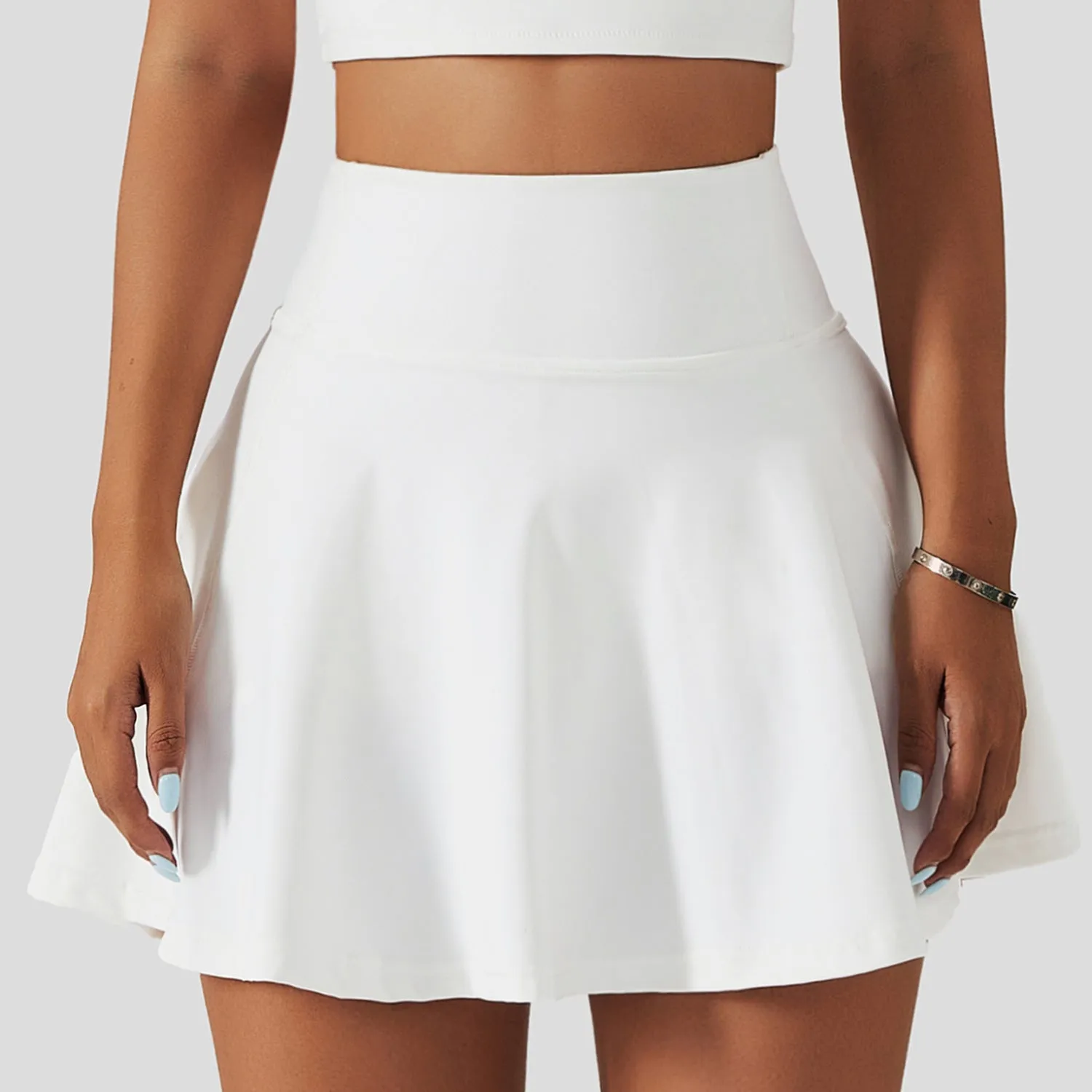Spring Nude Feel Tennis Skirt Fitness Badminton Faux Two Piece Sports Culottes Pocket Running Casual Mini Skirt