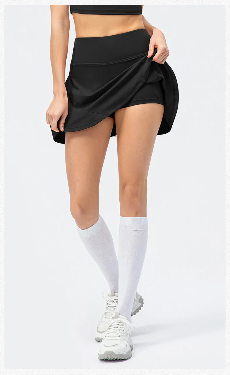 Spring Summer Women Tennis Skirt Faux Two Pieces Sports Culottes Nude Feel Running Dance Training Fitness Skirt