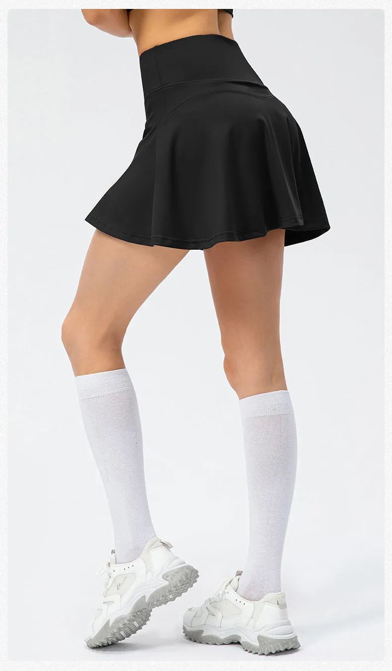 Spring Summer Women Tennis Skirt Faux Two Pieces Sports Culottes Nude Feel Running Dance Training Fitness Skirt
