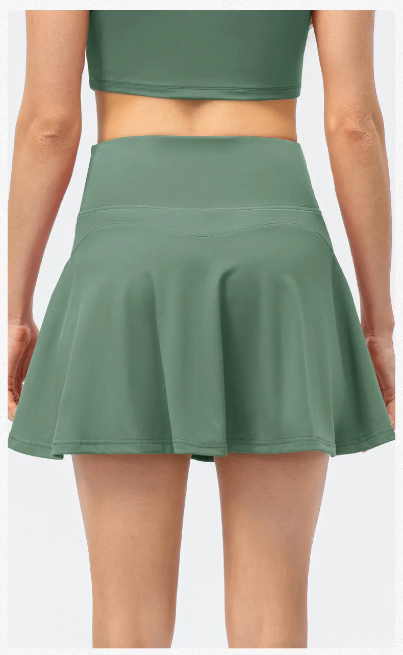 Spring Summer Women Tennis Skirt Faux Two Pieces Sports Culottes Nude Feel Running Dance Training Fitness Skirt