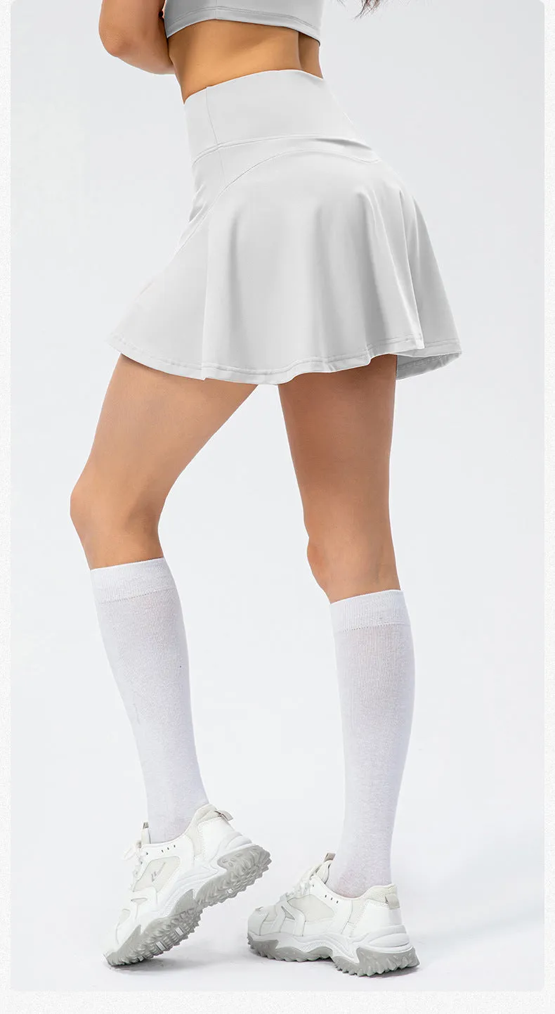 Spring Summer Women Tennis Skirt Faux Two Pieces Sports Culottes Nude Feel Running Dance Training Fitness Skirt