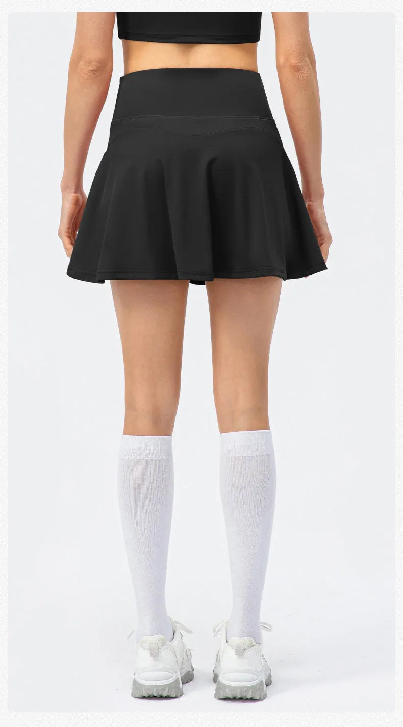 Spring Summer Women Tennis Skirt Faux Two Pieces Sports Culottes Nude Feel Running Dance Training Fitness Skirt