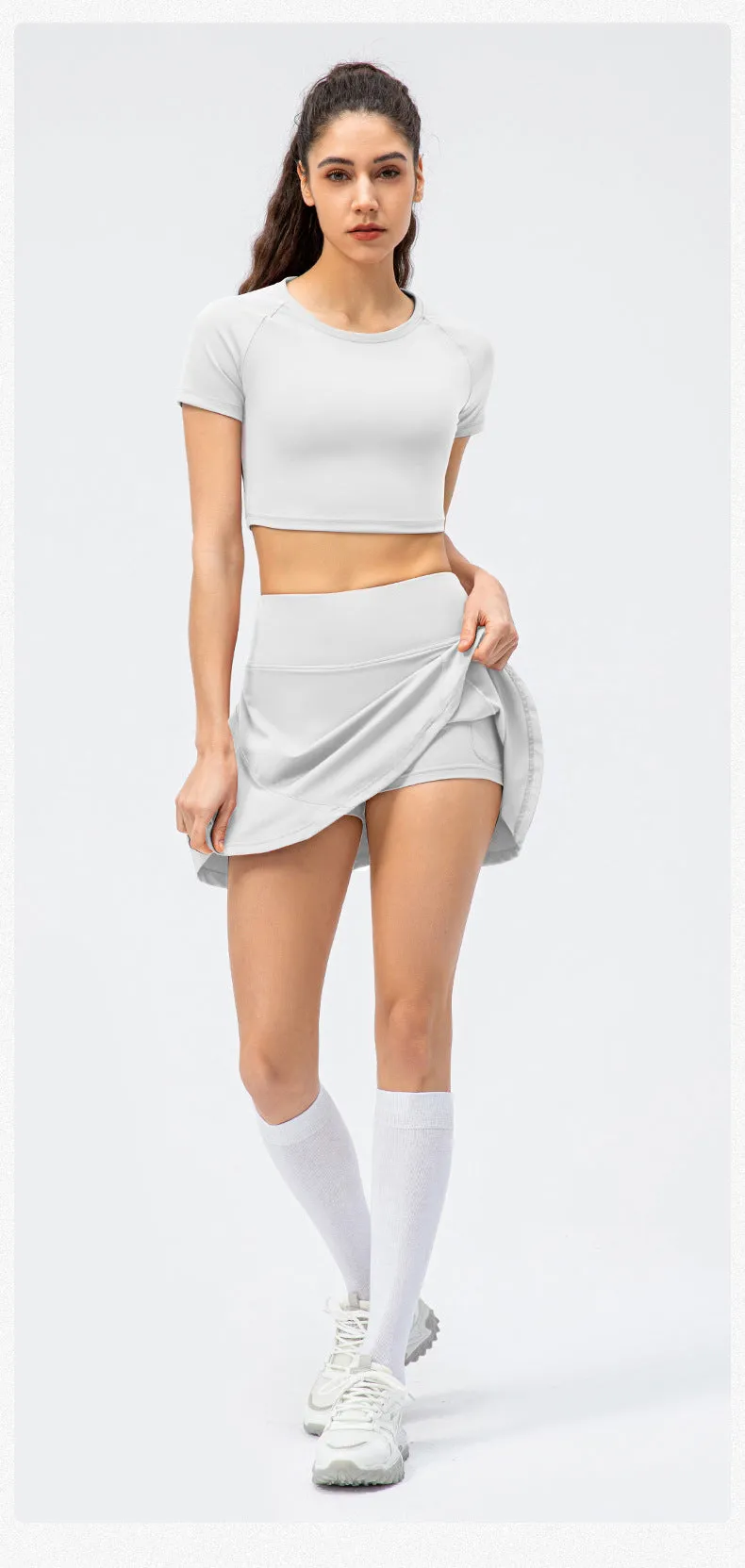Spring Summer Women Tennis Skirt Faux Two Pieces Sports Culottes Nude Feel Running Dance Training Fitness Skirt