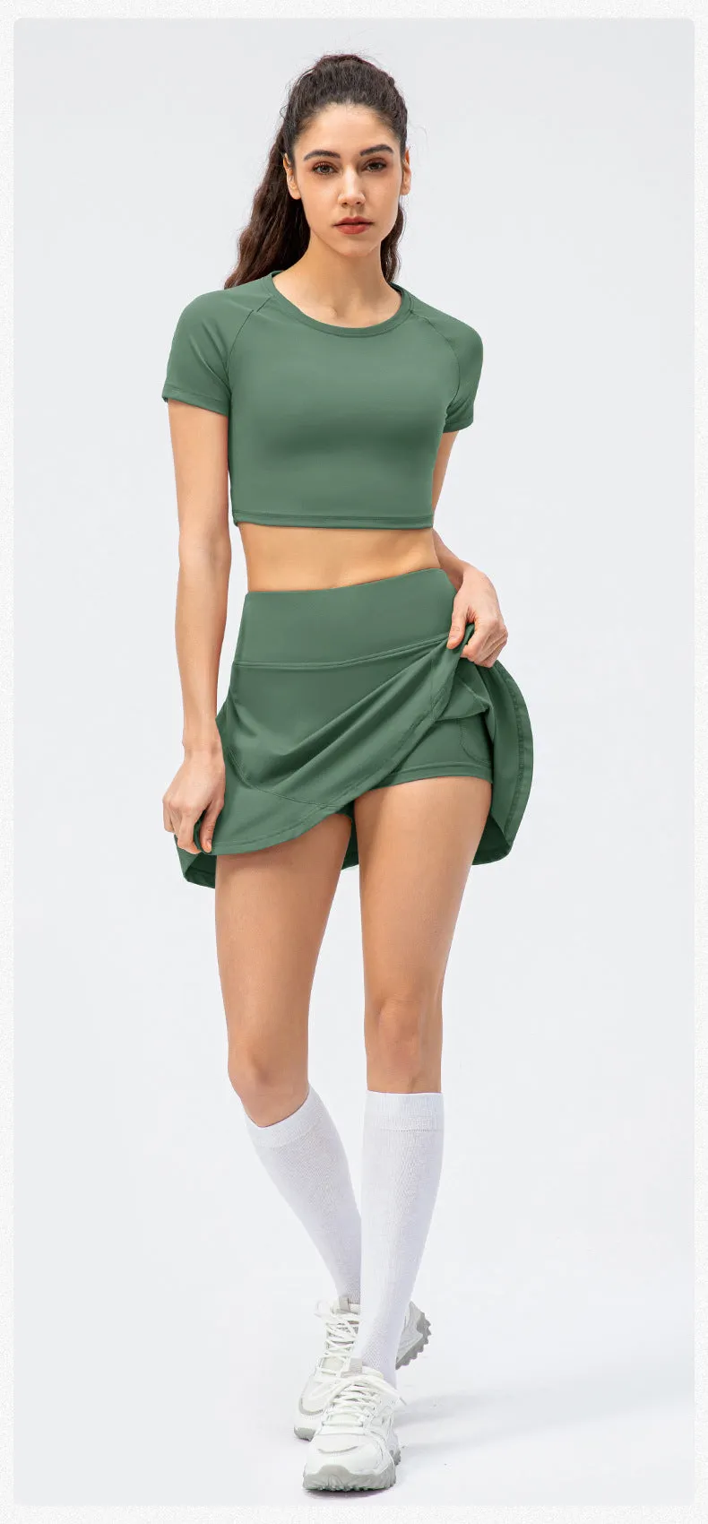 Spring Summer Women Tennis Skirt Faux Two Pieces Sports Culottes Nude Feel Running Dance Training Fitness Skirt