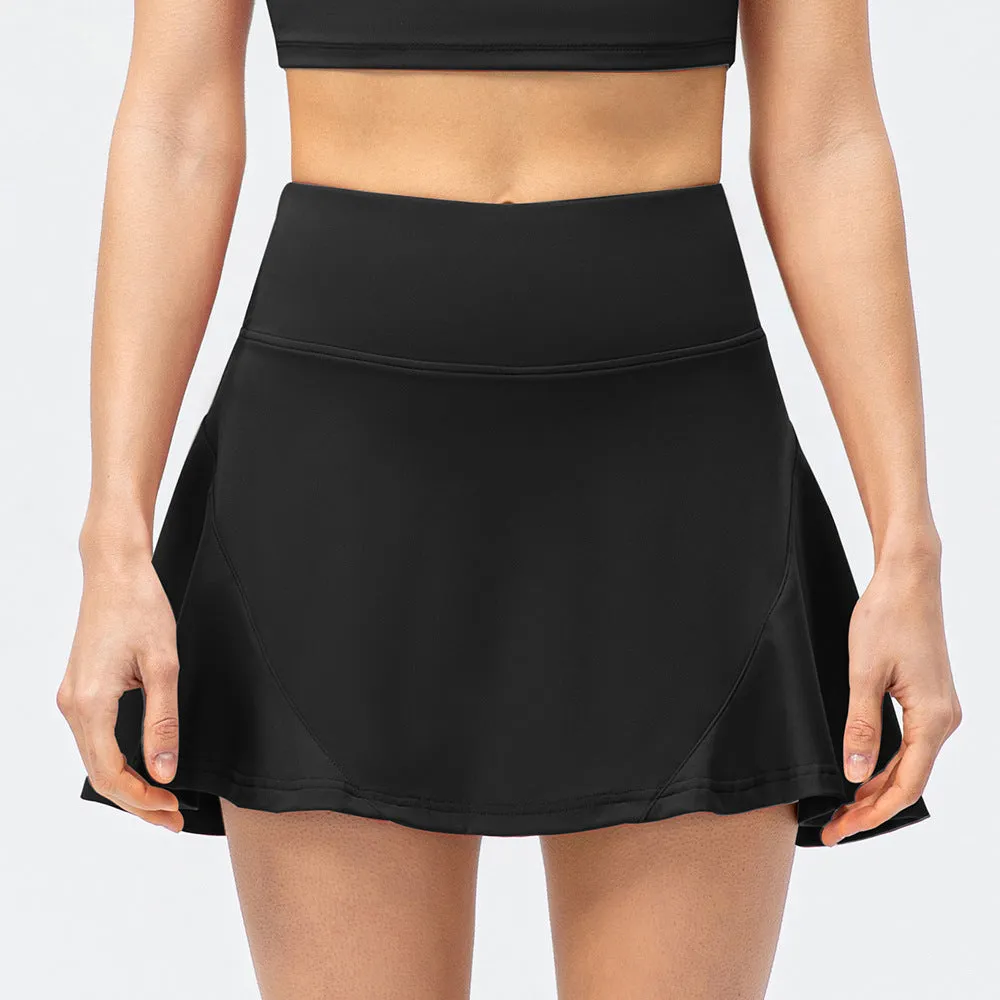 Spring Summer Women Tennis Skirt Faux Two Pieces Sports Culottes Nude Feel Running Dance Training Fitness Skirt