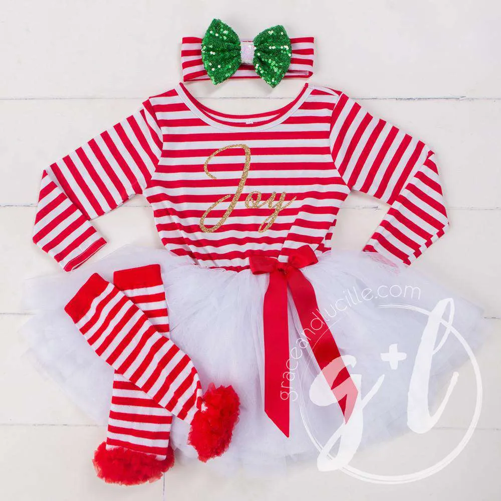 Striped Red & White Ruffled Hem Leg Warmers