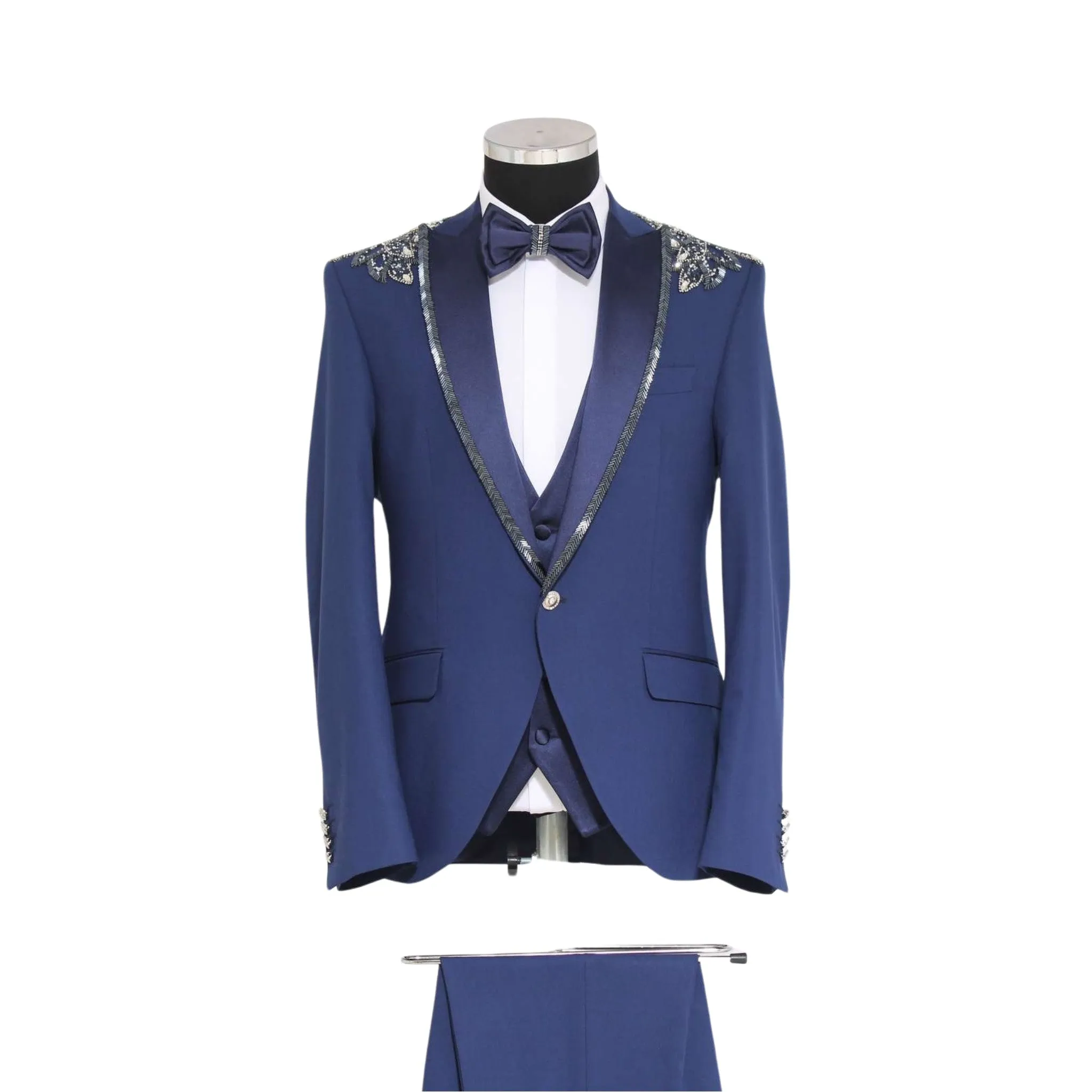 Stunning Sparkle Silver and Blue Design Three-Piece Tuxedo - A Mesmerizing Choice for 2024 Prom and Wedding Seasons
