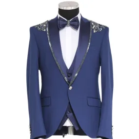 Stunning Sparkle Silver and Blue Design Three-Piece Tuxedo - A Mesmerizing Choice for 2024 Prom and Wedding Seasons
