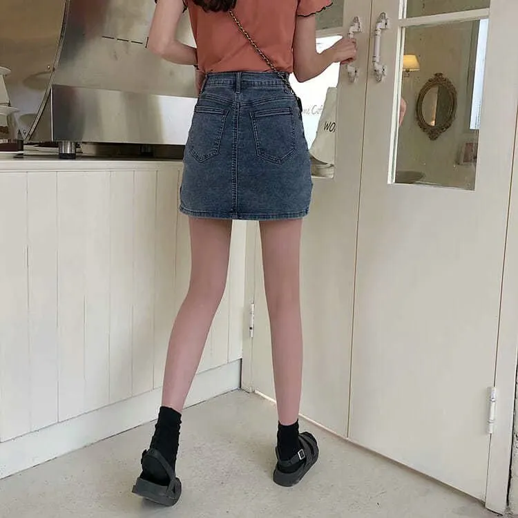 Summer Fitted High Waist A-Line Slim Look Splitted Skirt Hip Flattering Denim Short Culottes Women Skirt