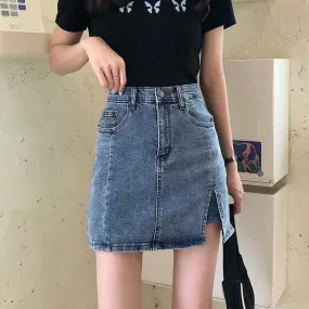 Summer Fitted High Waist A-Line Slim Look Splitted Skirt Hip Flattering Denim Short Culottes Women Skirt