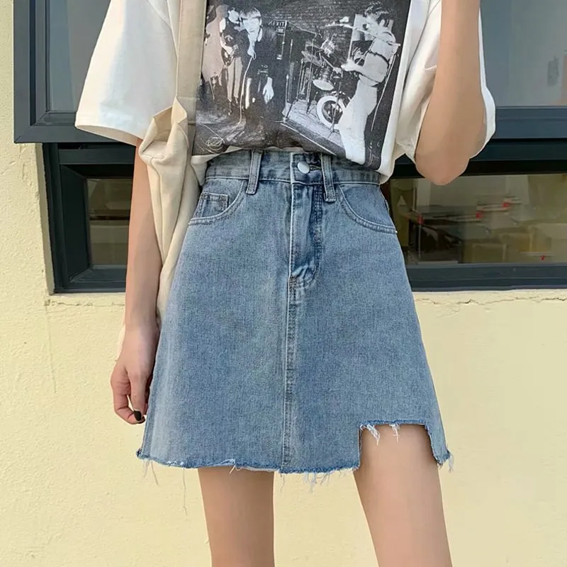 Summer Fitted High Waist A-Line Slim Look Splitted Skirt Hip Flattering Denim Short Culottes Women Skirt