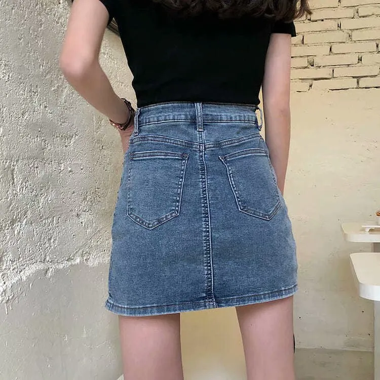 Summer Fitted High Waist A-Line Slim Look Splitted Skirt Hip Flattering Denim Short Culottes Women Skirt