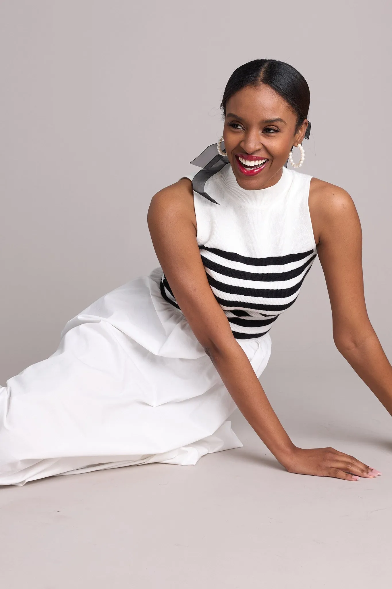 Timeless Treasures White Sleeveless Striped Maxi Dress