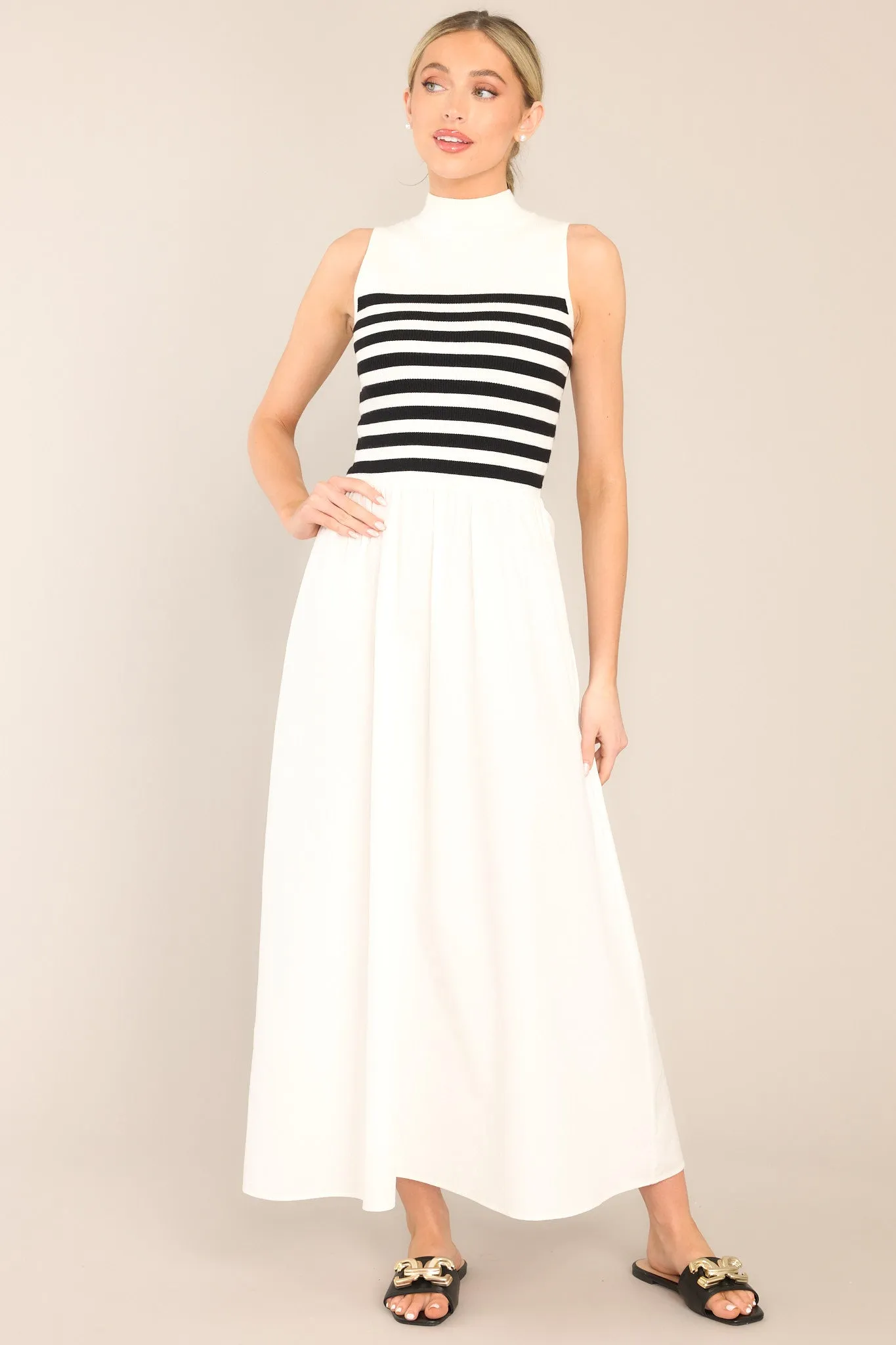 Timeless Treasures White Sleeveless Striped Maxi Dress