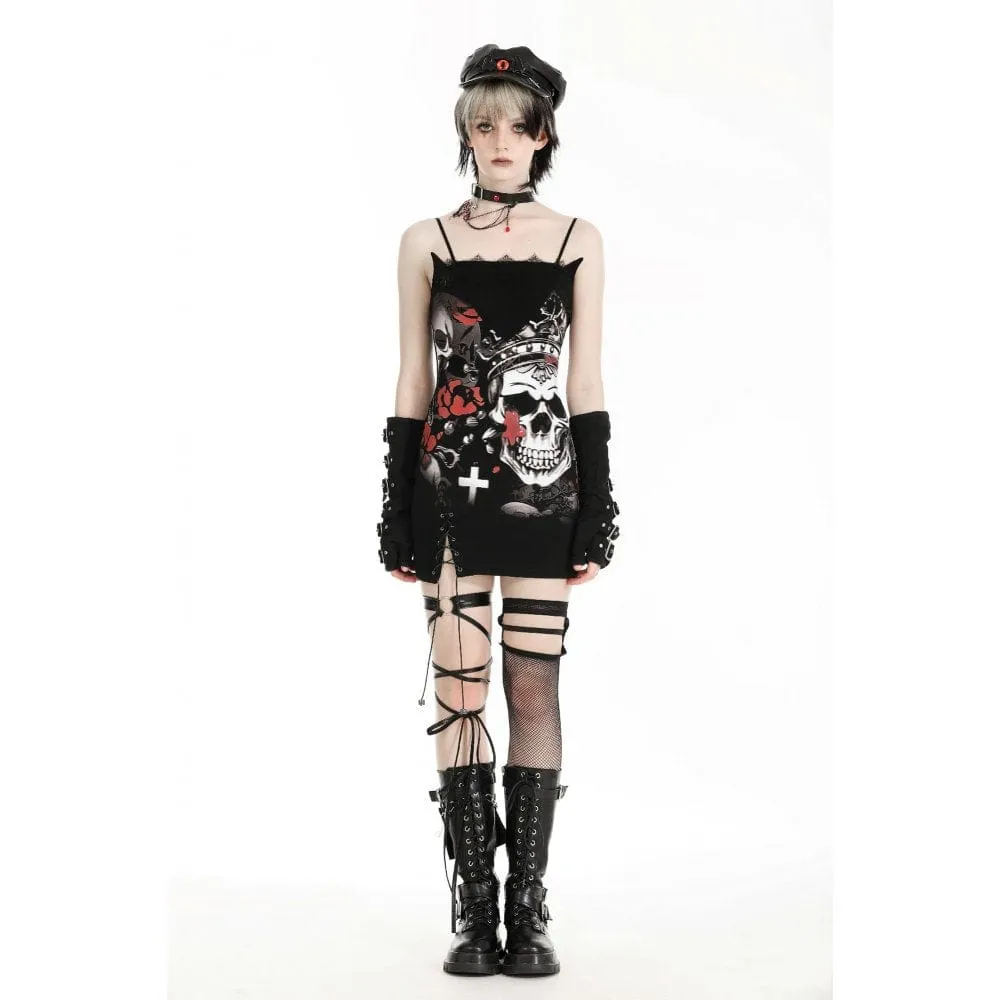 Women's Gothic Skull Printed Witch Slip Dress