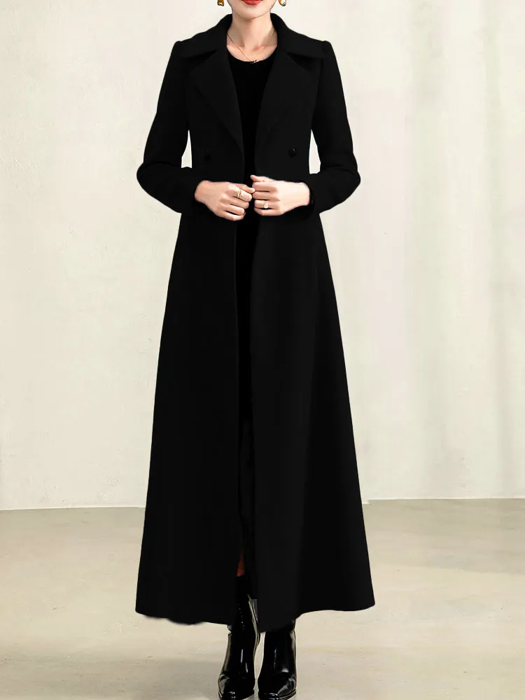 Women's Long Wool Elegant Fur Collar Peacock Blue Double Breasted Fine Wool Coat