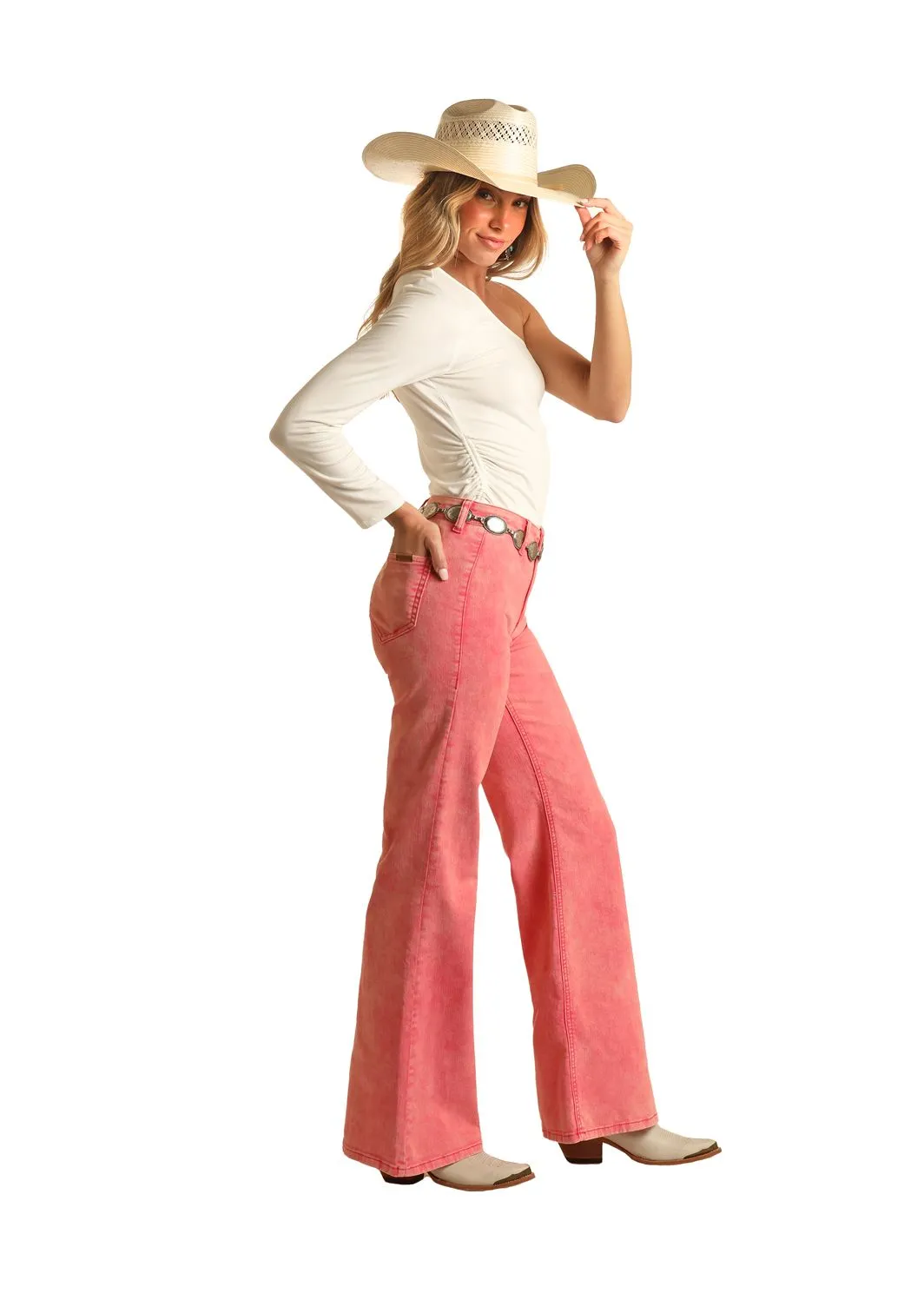 Women's Rock & Roll Pink High Rise Flare Jean