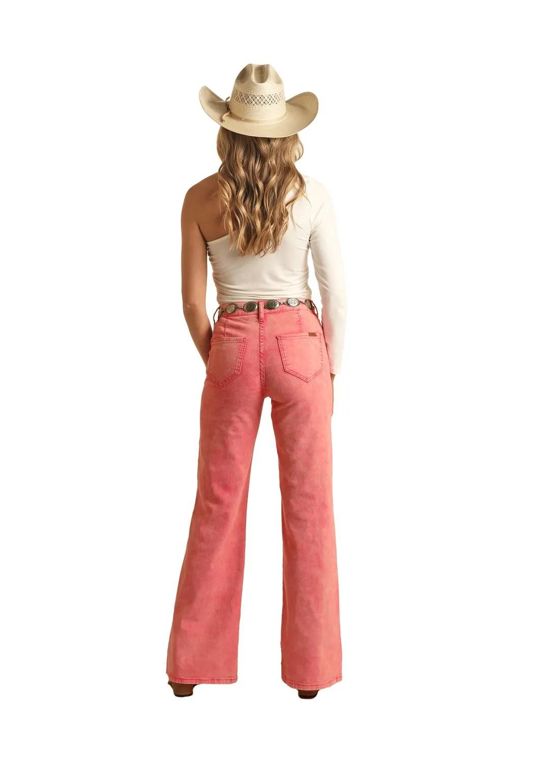 Women's Rock & Roll Pink High Rise Flare Jean