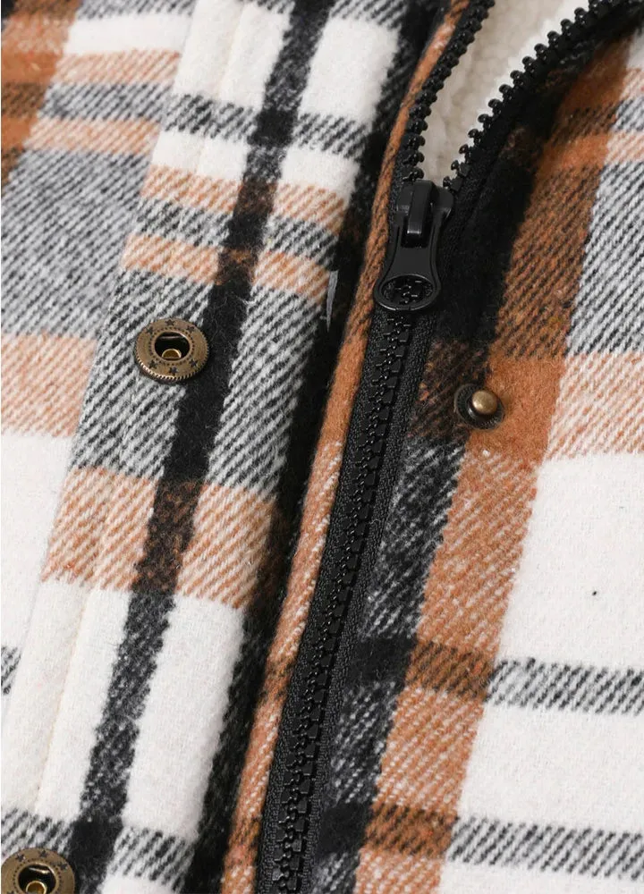 Women's Sherpa Lined Plaid Vest, Snap Button and Zipper Closure