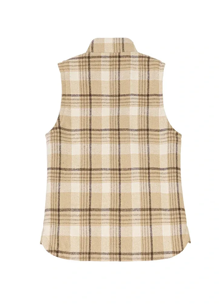 Women's Sherpa Lined Plaid Vest, Snap Button and Zipper Closure