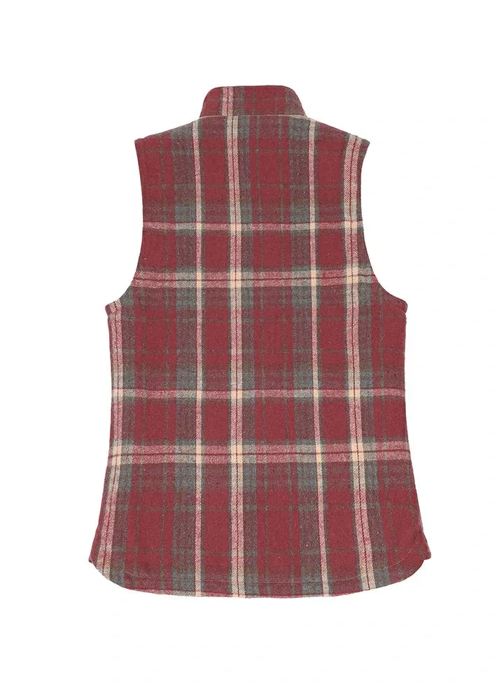 Women's Sherpa Lined Plaid Vest, Snap Button and Zipper Closure