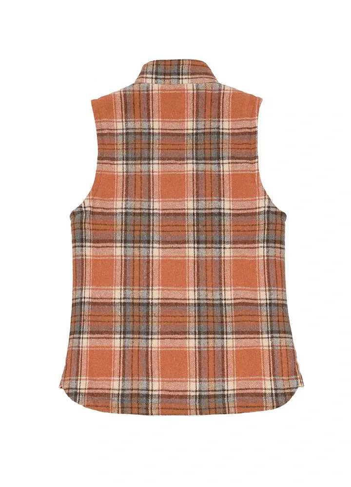 Women's Sherpa Lined Plaid Vest, Snap Button and Zipper Closure