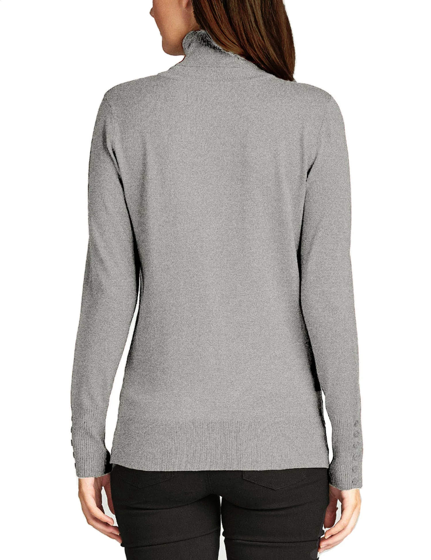 Women's Solid Long Sleeve Turtleneck Sweater with Sleeve Button