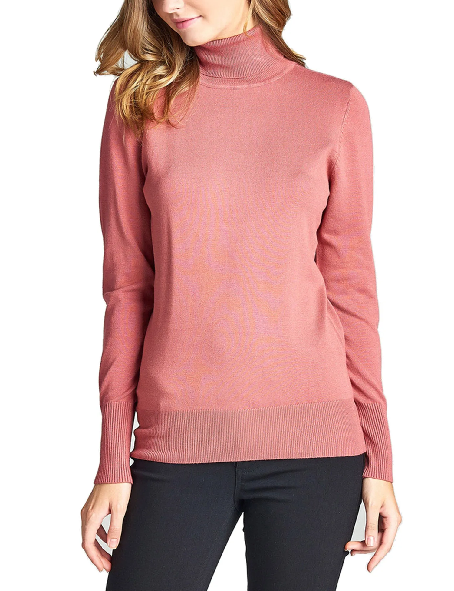 Women's Solid Long Sleeve Turtleneck Sweater with Sleeve Button