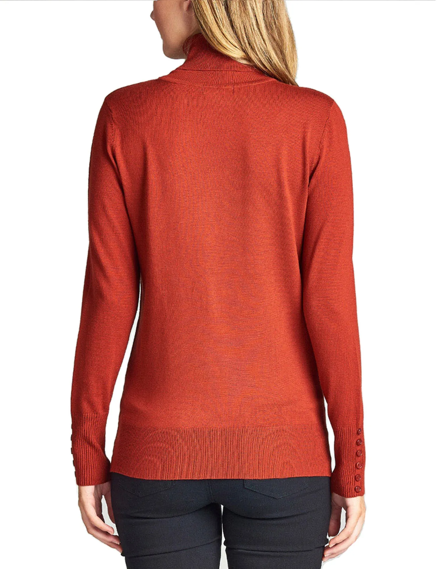 Women's Solid Long Sleeve Turtleneck Sweater with Sleeve Button