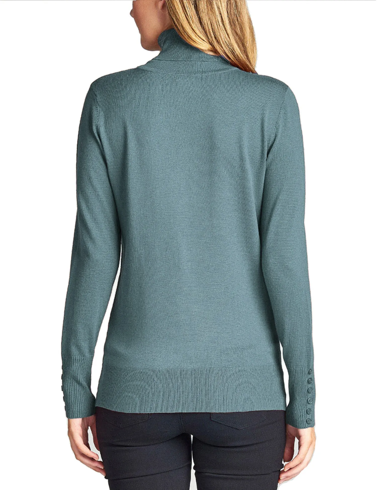 Women's Solid Long Sleeve Turtleneck Sweater with Sleeve Button