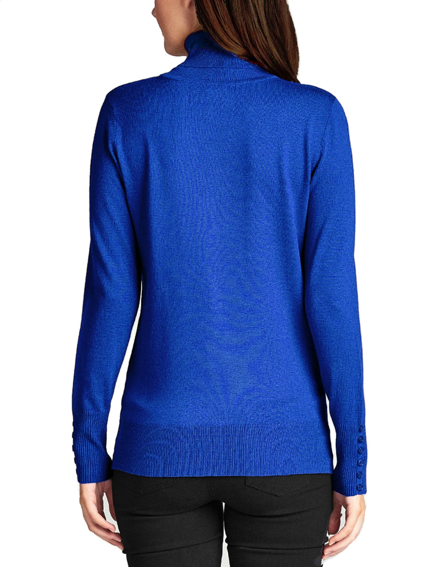 Women's Solid Long Sleeve Turtleneck Sweater with Sleeve Button