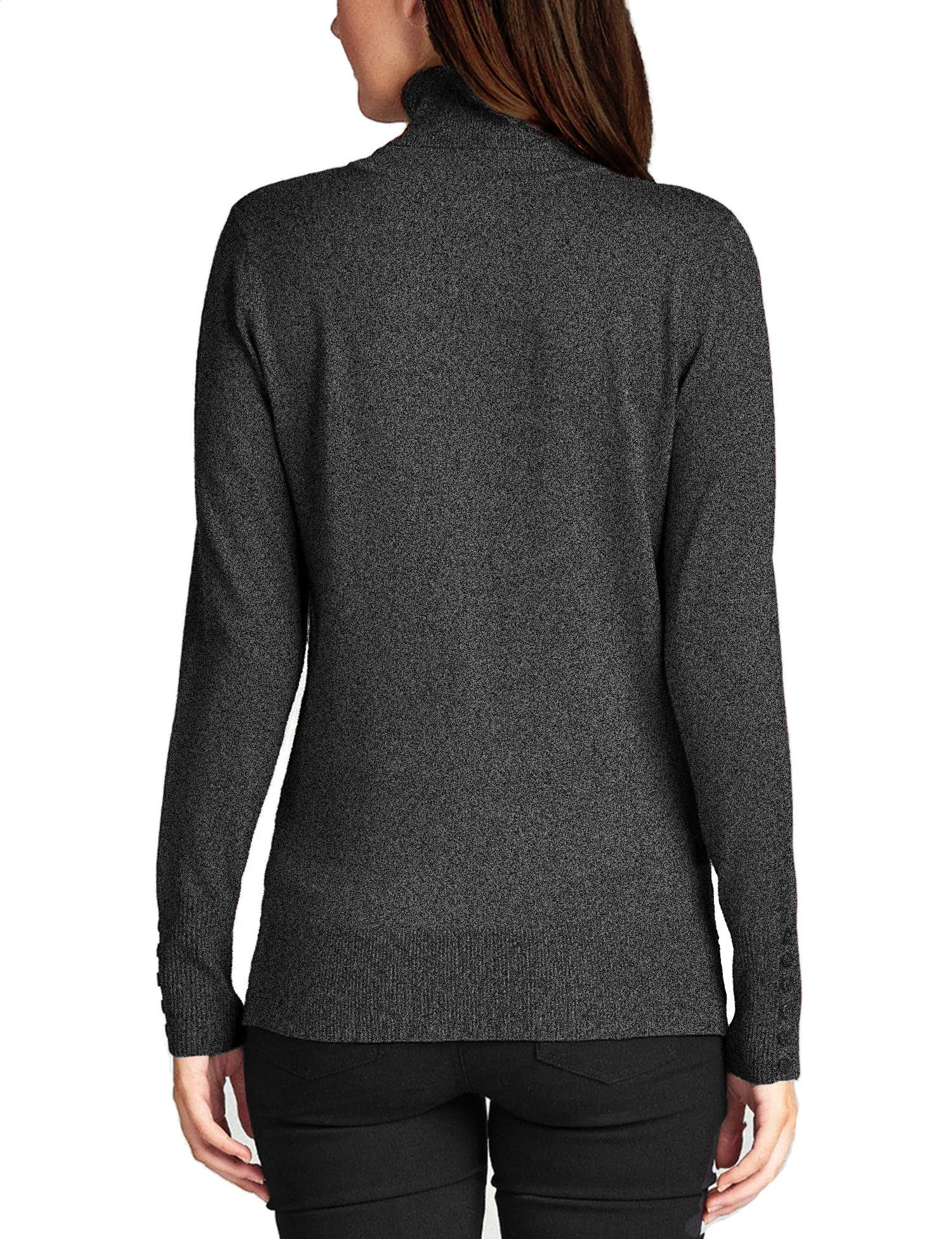 Women's Solid Long Sleeve Turtleneck Sweater with Sleeve Button