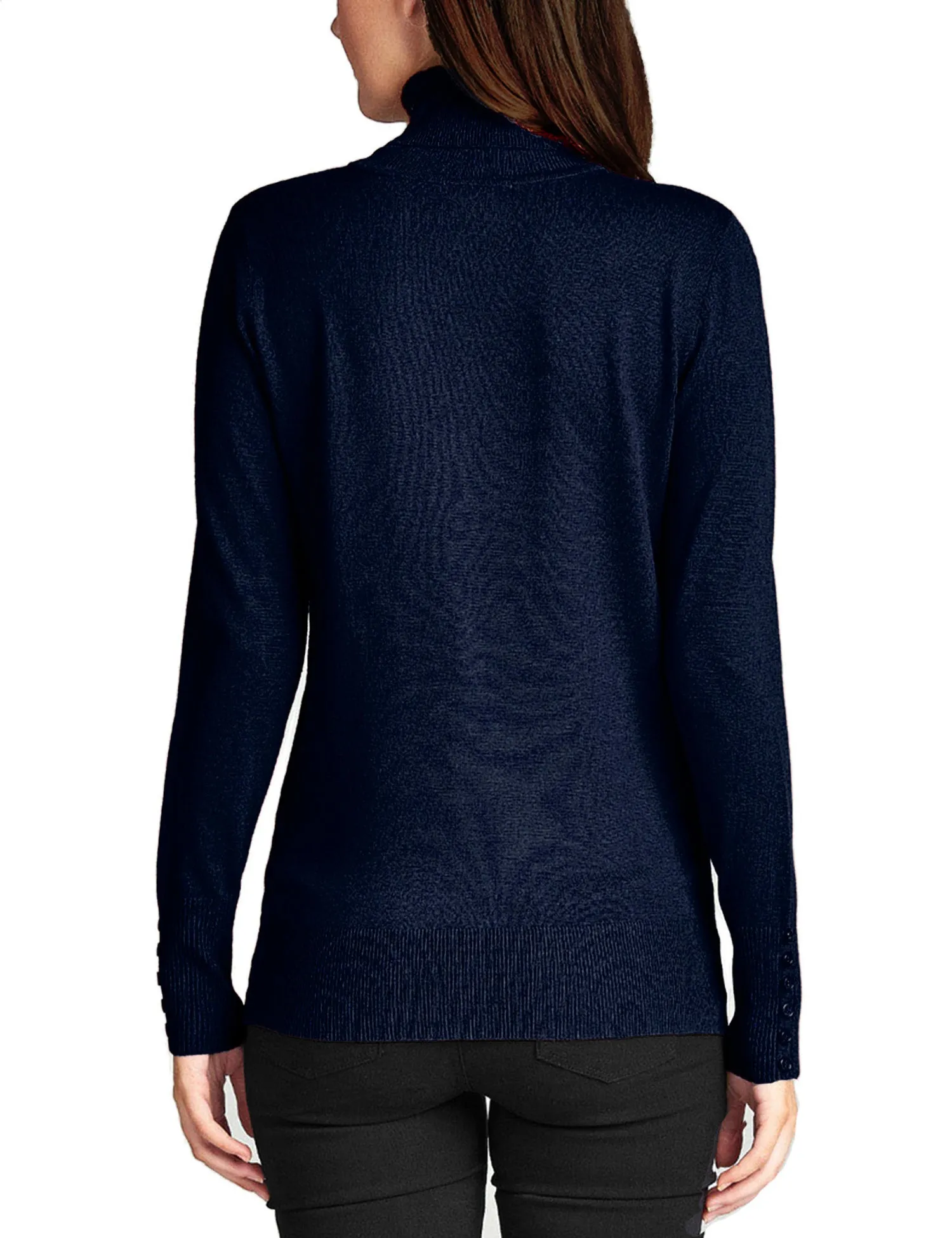 Women's Solid Long Sleeve Turtleneck Sweater with Sleeve Button
