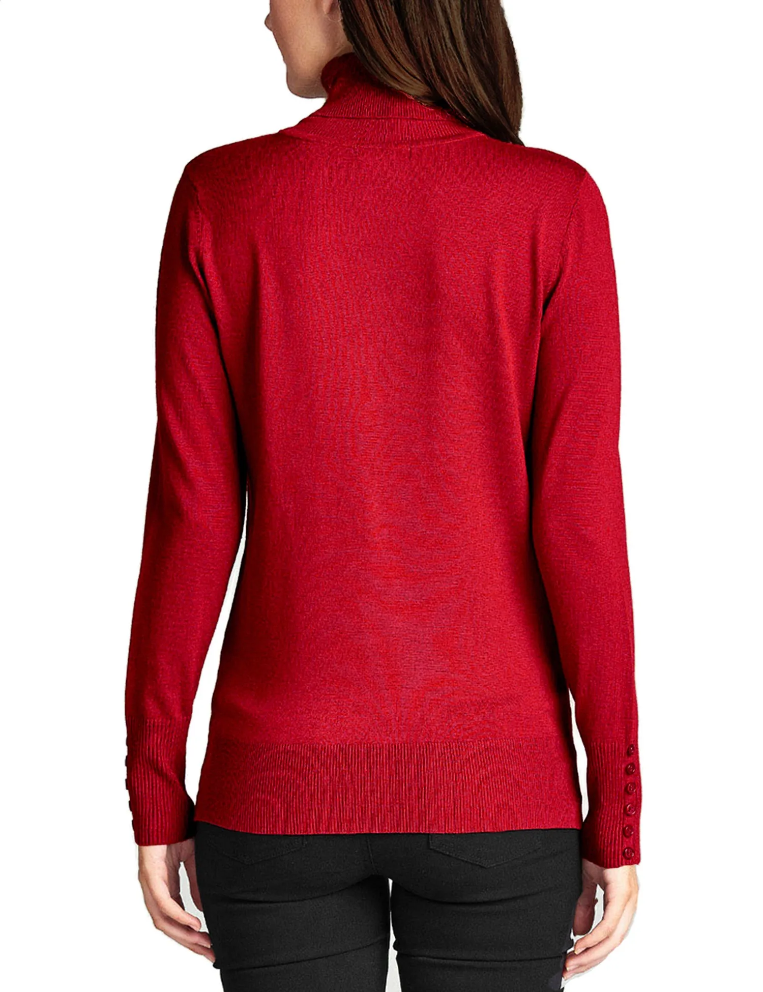 Women's Solid Long Sleeve Turtleneck Sweater with Sleeve Button