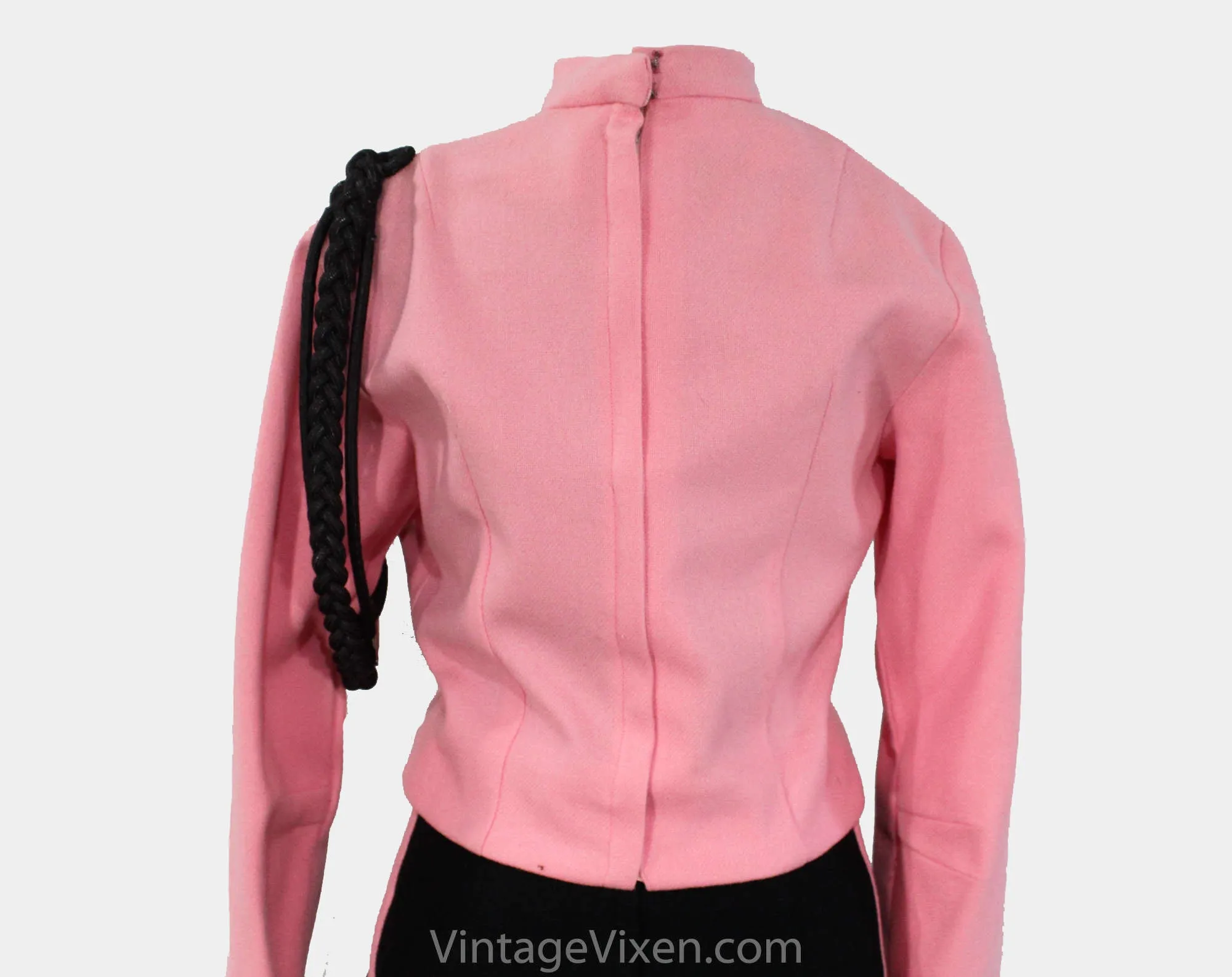 XXS 60s Majorette Costume - Size 000 1960s Baton Twirler Outfit - Pink Jacket & Charcoal Gray Hot Pants - Go Go British Invasion Toy Soldier