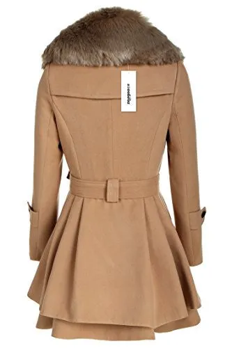 Zeagoo Women Long Sleeve Faux Fur Lapel Double-Breasted Thick Wool Coat, Small, Camel, Camel, Small